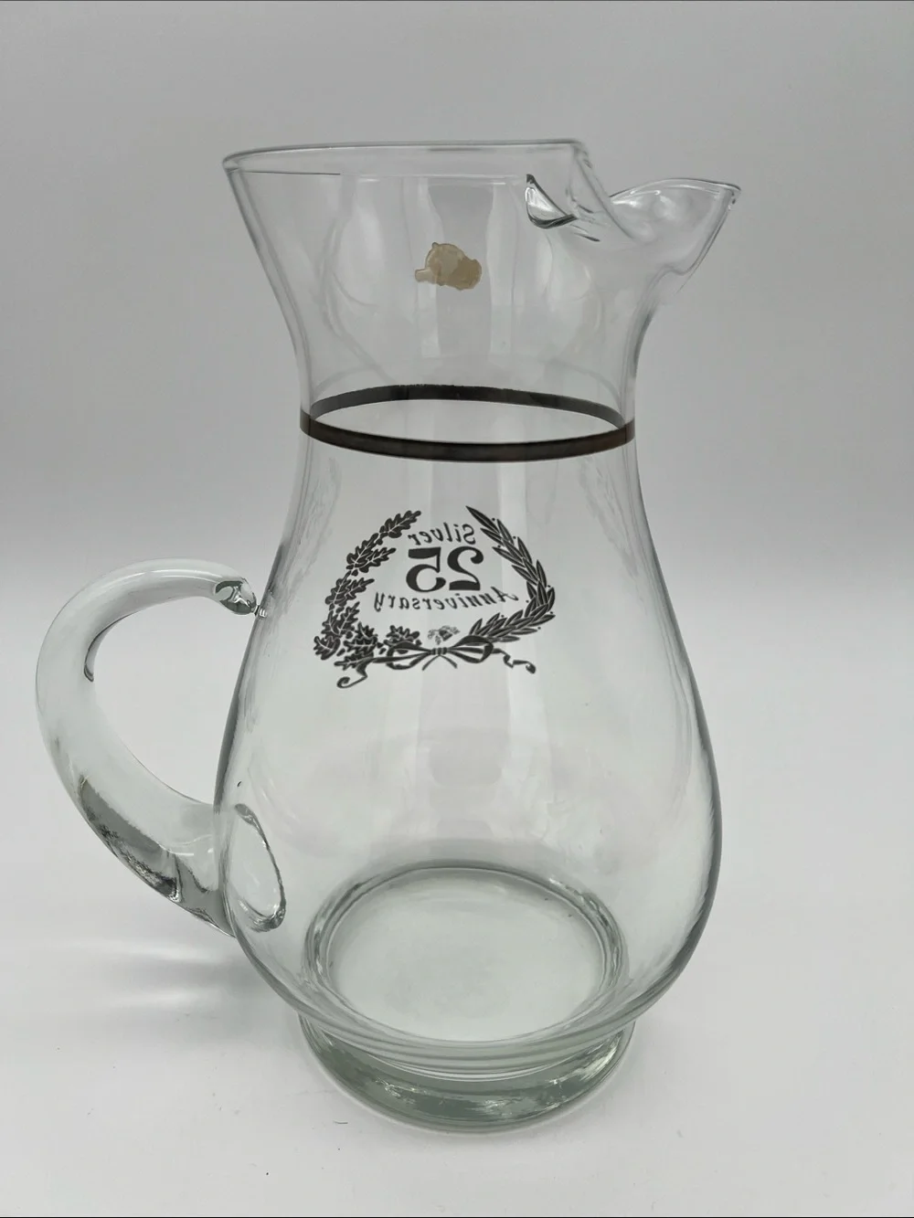 Vintage West Virginia Glass Co. 25th Silver Anniversary Hand-blown Glass Pitcher